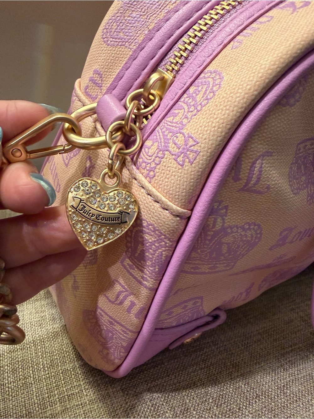 Exclusive Juicy Couture Pink and Cream Logo Bow Charm Crossbody Bag - Picture 10 of 13